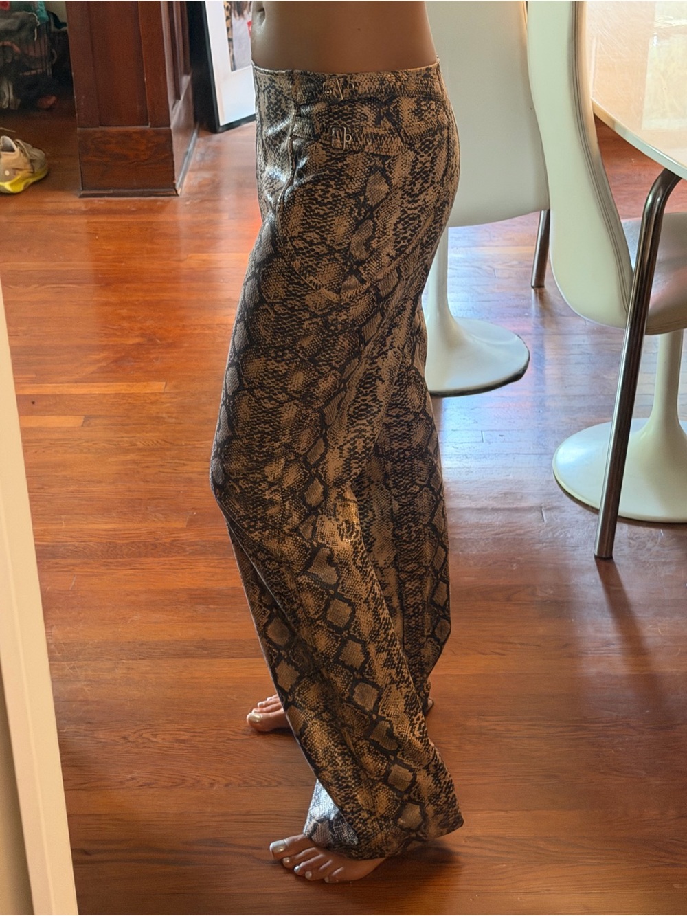 PrettyLittleThing Brown and Black Snake Print Wide-Leg Pants